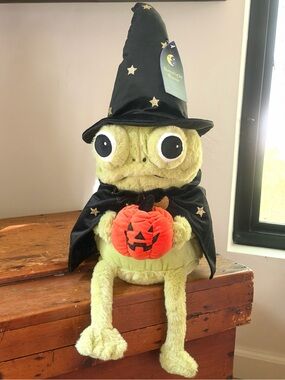 Moonlight Manor Frog Wizard 21” Weighted Plush Viral Halloween Decor Black NWT